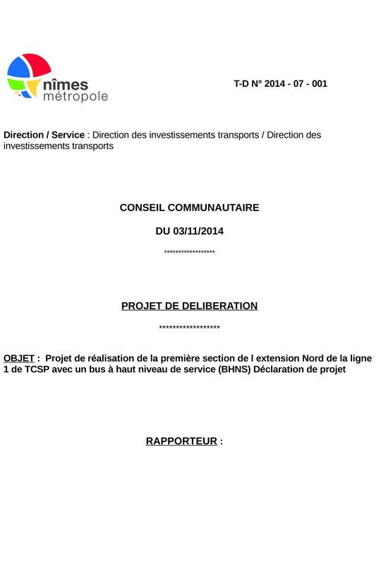 NIMES METROPOLE DELIBERATION DU 3 NOVEMBRE 2014
